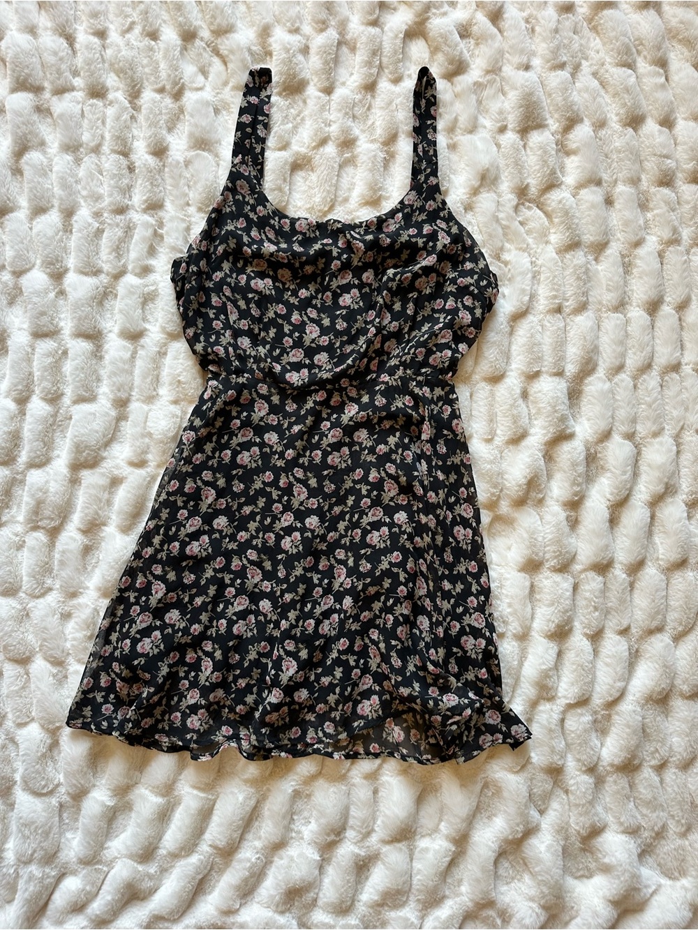 Lucca Couture Black Mini Dress with Pink Rose Print